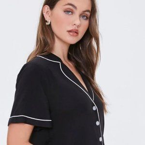 Piped-Trim Shirt & Shorts Pajama Set